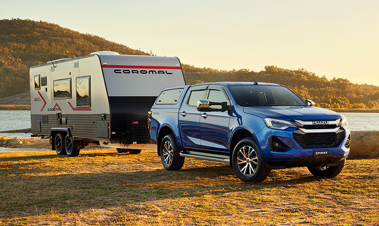 Isuzu D-MAX towing a trailer during practical towing training