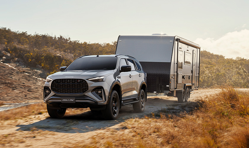 Isuzu MU-X towing a caravan with up to 3.5 tonne braked towing capacity