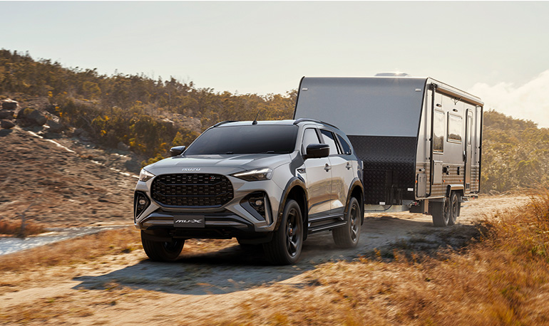 Isuzu MU-X towing a caravan with up to 3.5 tonne braked towing capacity